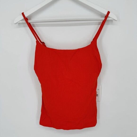 Andie The Longline Tank Tankini In Ribbed Siren Orange Med NWT - Picture 3 of 10
